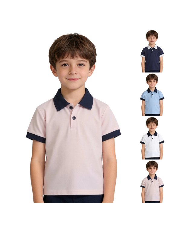 Boys Tshirts Kids Summer Short Sleeve Polo Shirt Casual Breathable Daily Girls' Tops Navy 5-6 Years
