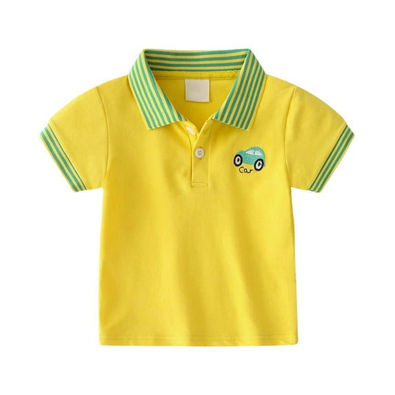 Boys Tshirts Kids Toddler Summer Solid Color Stripe Prints Short Sleeve Polo Shirt Button Closure Lapel Shirt Graphic Tee Yellow 4 Years-5 Years