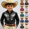 thumbnail image 1 of Boys Tshirts Kids Western Plaid Long Sleeve Button Down Classic Ranch Style Girls Tops Brick Red 4-5 Years, 1 of 5
