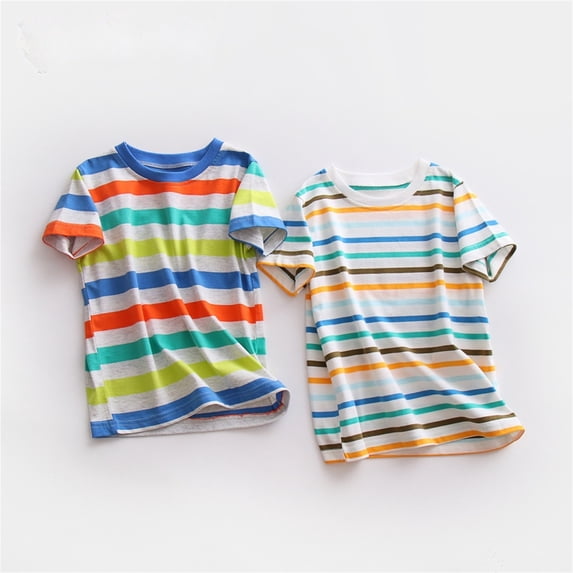 Boys Tshirts Rainbow Striped Short Sleeve Crewneck Soft Cotton Top Boys' Tops Multicolour1 4-5 Years