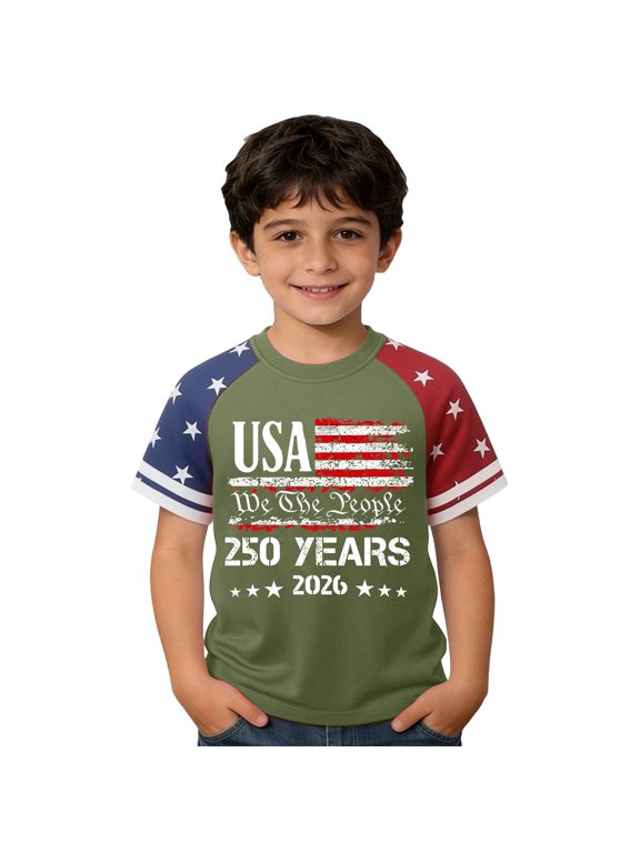 Boys Tshirts Shirts Usa Anniversary Graphic Print Short Sleeve Casual Summer Kids Birthday Boy Shirt Clothes