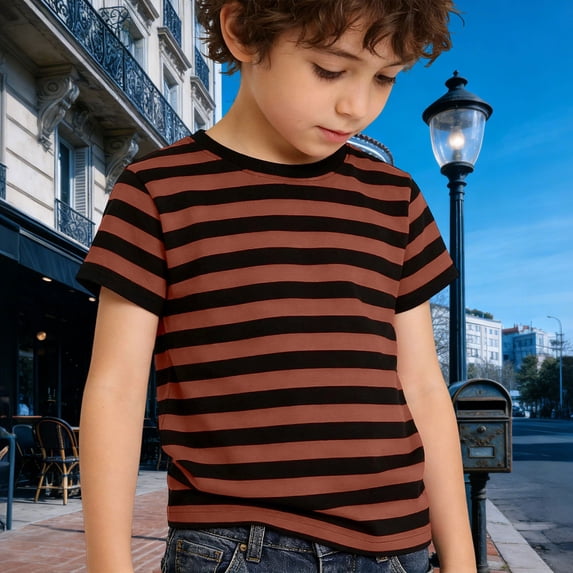 Boys Tshirts Short Sleeve Crewneck Striped T Shirts Fashion Tops Tees Boys Tshirt, Size 2-13 Years