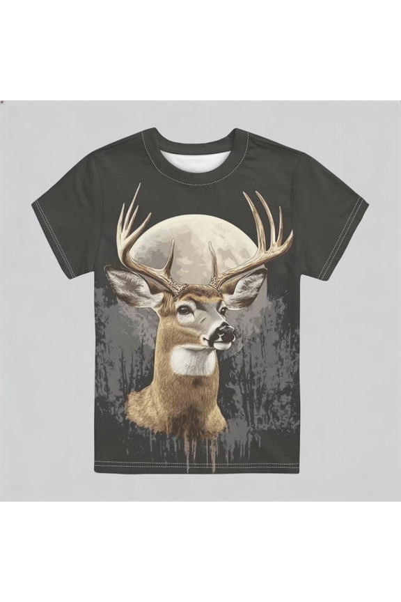 Boys Tshirts Size 1-2Y Kids Deer Print Crew Neck Short Sleeve Casual Fashion Daily Comfort Shirt Toddler Clothes for Boys