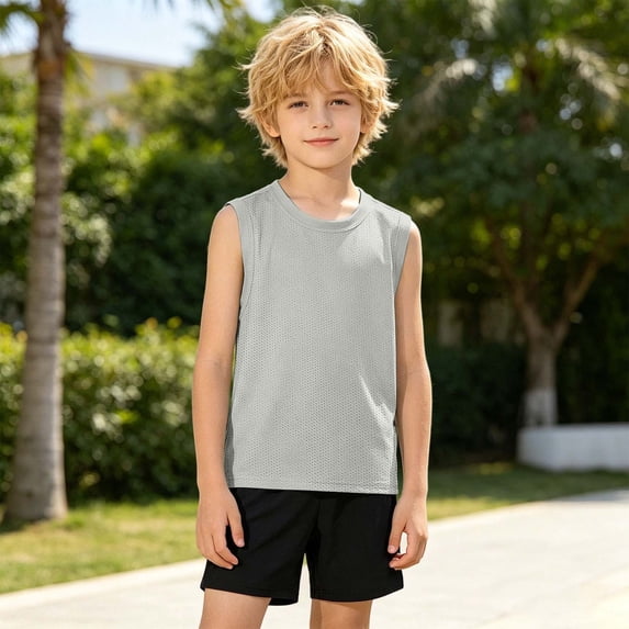 Boys Tshirts Size 11-12Y Kids Solid Color Sleeveless Crew Neck Thin Mesh Summer Tank Top Toddler Boy Clothes