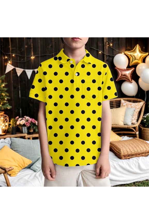 Boys Tshirts Size 3-4Y Youth Polka Dot Print Short Sleeve Collar Chest Pocket Polo Boy Clothes