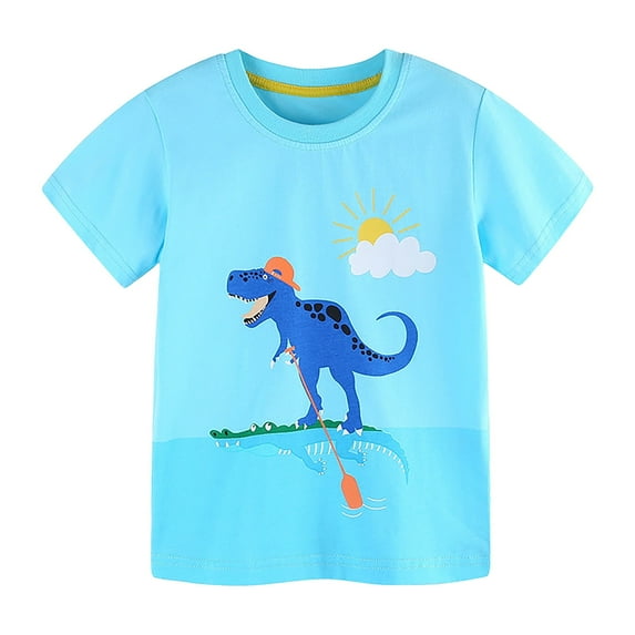 Boys Tshirts Summer Girls Short Sleeve Cute Cartoon Prints Casual T Shirt Tops Kids Clothes Light Blue 3 Years-4 Years