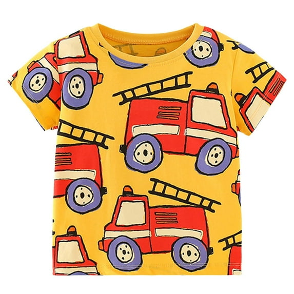 Boys Tshirts Summer Toddler Short Sleeve Cartoon Car Prints T Shirt Tops Graphic Tees Yellow 18 Months-24 Months