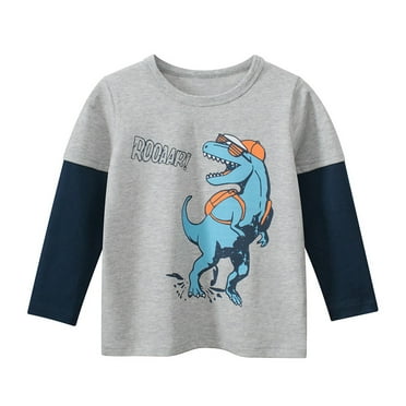 Boys Tshirts Toddler Baby Long Sleeve Round Neck Cartoon Dinosaur Prints Shirt Tops Spring Fall T Shirts 12 Months-18 Months