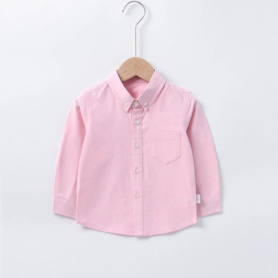 Boys Tshirts Toddler Boys Long Sleeve Oxford Button Down Shirt Girls' Tops Pink 5-6 Years