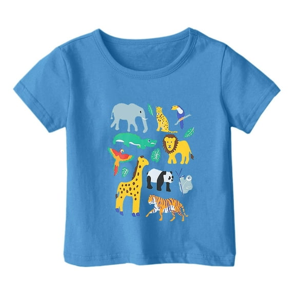 Boys Tshirts Toddler Kids Summer Elephant Giraffe Lion Prints Casual Round Neck Short Sleeve T Shirt Graphic Tee Blue 8 Years-9 Years