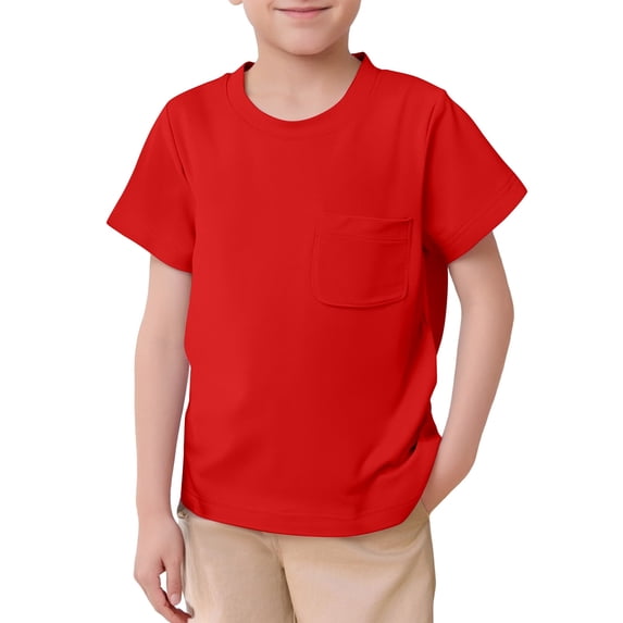 Boys Tshirts Unisex Kid's Girls Basic Short Sleeve Solid Color Pocket Crew Neck Graphic Tees