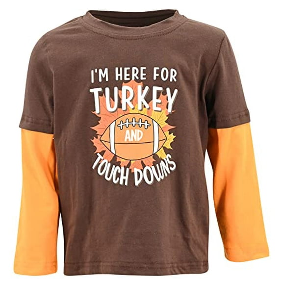 Boys Turkey And Touchdowns Kids Thanksgiving T Shirt Clothes (6Y, Orange)