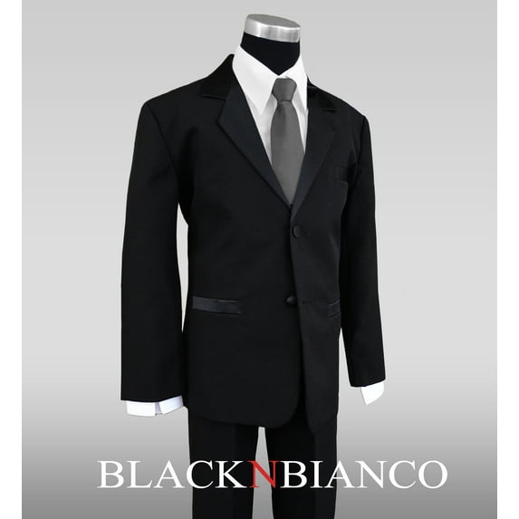 Boys Tuxedo in Black Dresswear with Dark Grey Neck Tie