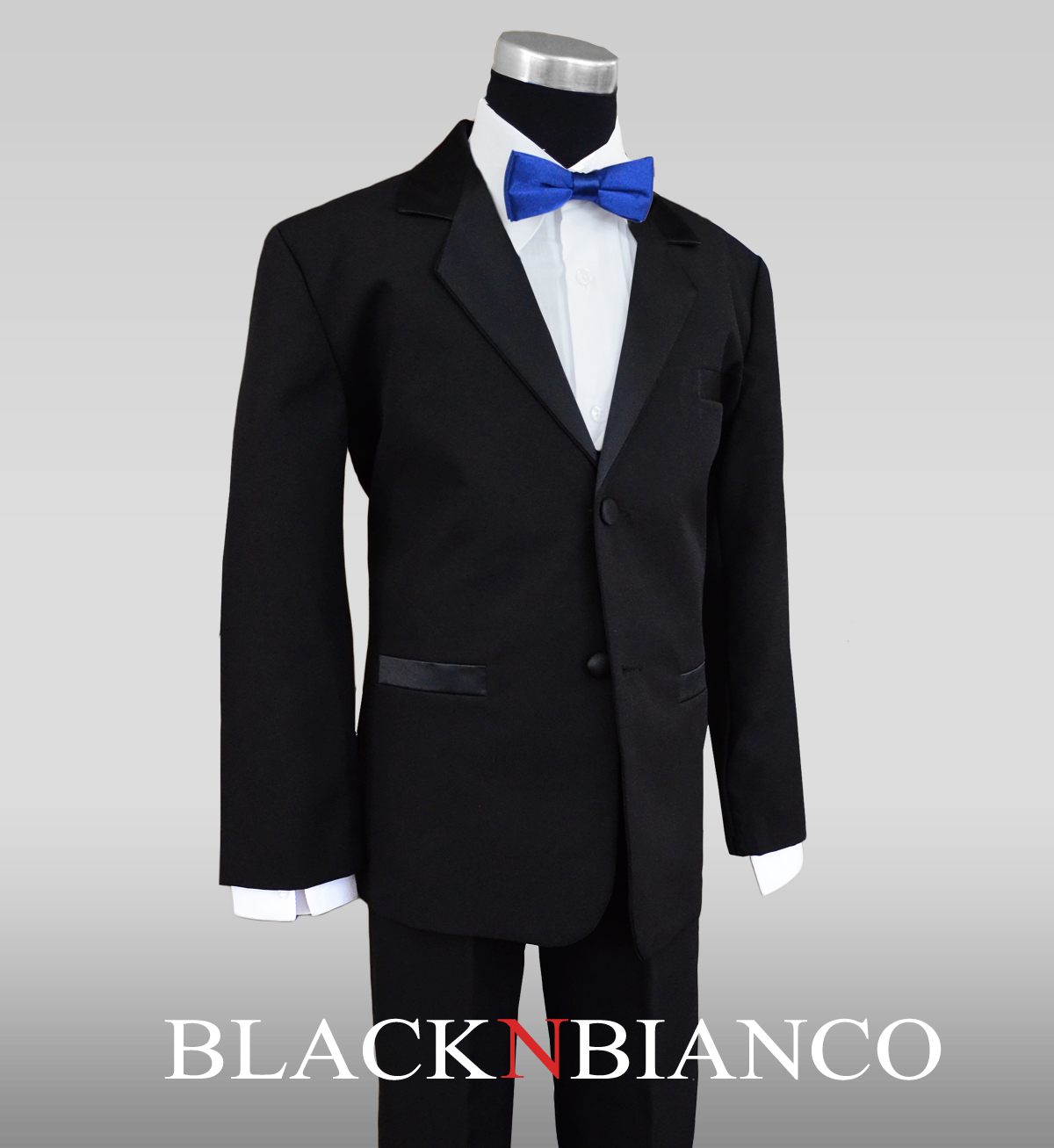 Boys Tuxedos in Black with Royal Blue Bow Tie and Black Bow Tie - image 1 of 5
