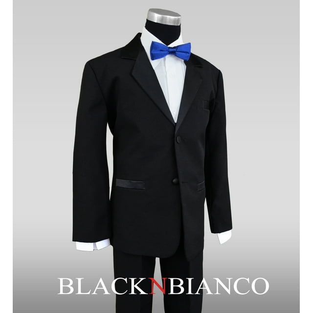 Boys Tuxedos in Black with Royal Blue Bow Tie and Black Bow Tie