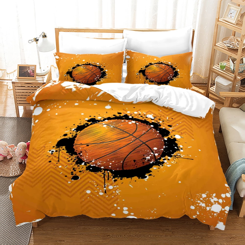 Boys Twin Bedding Sets Duvet Cover Sports Basketball Comforter Cover Sets, 3 Pieces Basketball