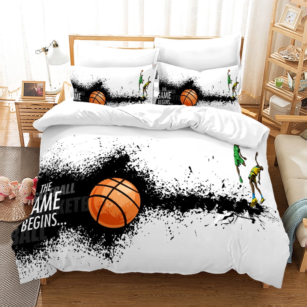 Boys Twin Bedding Sets Duvet Cover Sports Basketball Comforter Cover Sets, 3 Pieces Basketball