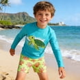 thumbnail image 1 of Boys Two Piece Long Sleeve Rash Guard Swimsuit Set Cute Turtle Print UPF 50+ Sun Protection Bathing Suit for Summer Beach Pool Surfing,Blue,160, 1 of 4