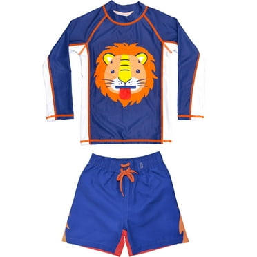 Boys Two Piece Long Sleeve Rash Guard Swimsuits Toddler Set, Lion Long Sleeve, Size: 2T, Uzzi Active Wear