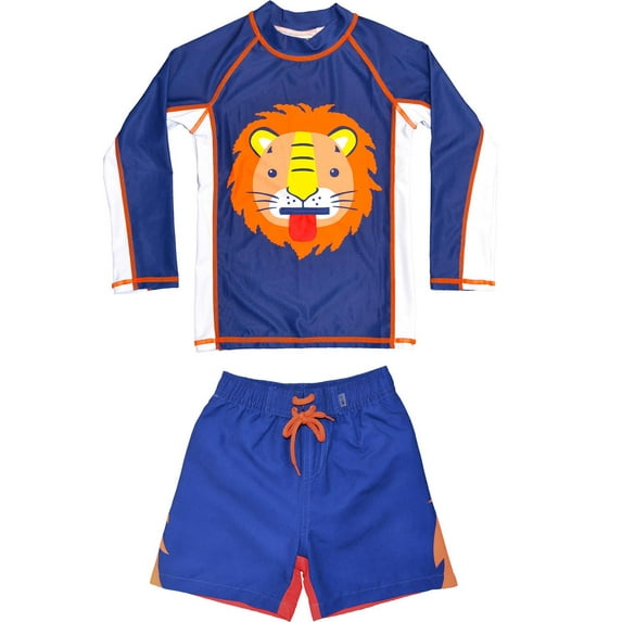Boys Two Piece Long Sleeve Rash Guard Swimsuits Toddler Set, Lion Long Sleeve, Size: 4T, Uzzi Active Wear