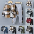 thumbnail image 1 of Boys Two Piece Outfits Athletic Toddler Boy Clothes Plaid Hooded Shirt - 2 Piece Outfit: Button Front Toddler Hoodie & Sweatpants Set (3~7 years), 1 of 9