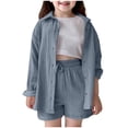 thumbnail image 1 of Boys Two Piece Outfits Girls Cotton 2 Piece Outfits Lounge Sets Oversized Button Down Shirts Shorts Pajama Set Tracksuit Vacation Outfits, 1 of 9