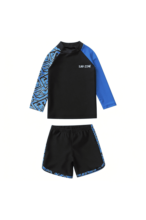 Boys Two Piece Rash Guard Swimsuits Kids Long Sleeve Sunsuit Swimwear Sets