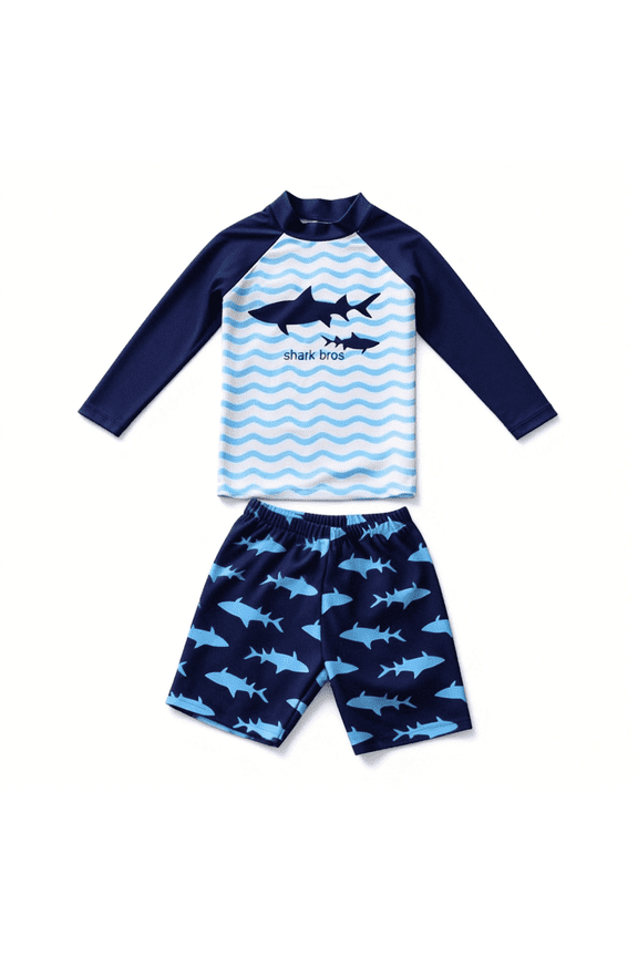 Boys Two Piece Rash Guard Swimsuits Kids Long Sleeve Sunsuit Swimwear Sets