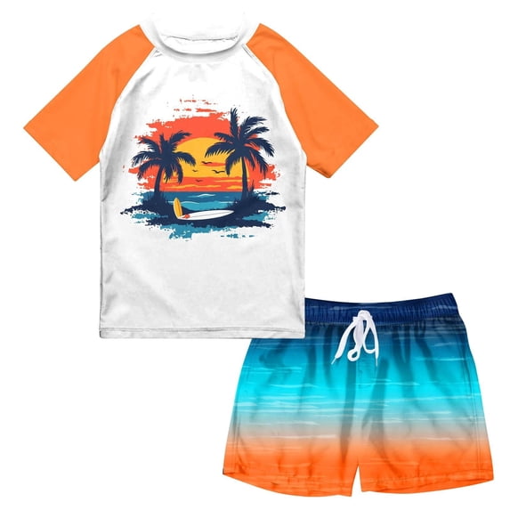 Lanbubble Boys Two Piece Rash Guard Swimsuits Sets Bathing Suits with Trunks 4-10 Years