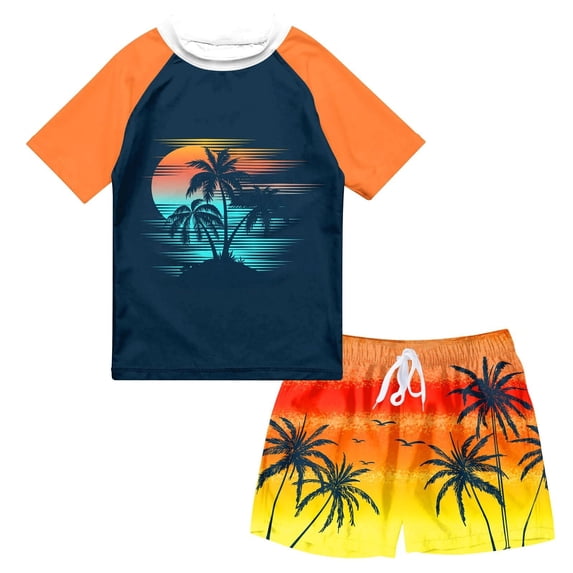 Lanbubble Boys Two Piece Rash Guard Swimsuits Sets Bathing Suits with Trunks 4-10 Years