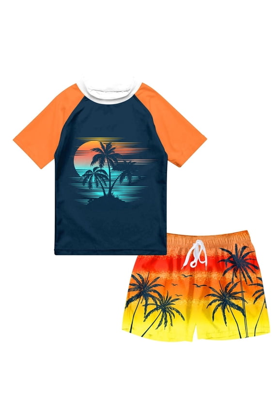 Boys Two Piece Rash Guard Swimsuits Sets Bathing Suits with Trunks 4-10 Years