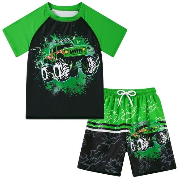 Lanbubble Boys Two Piece Rash Guard Swimsuits Sets Bathing Suits with Trunks 4-10 Years