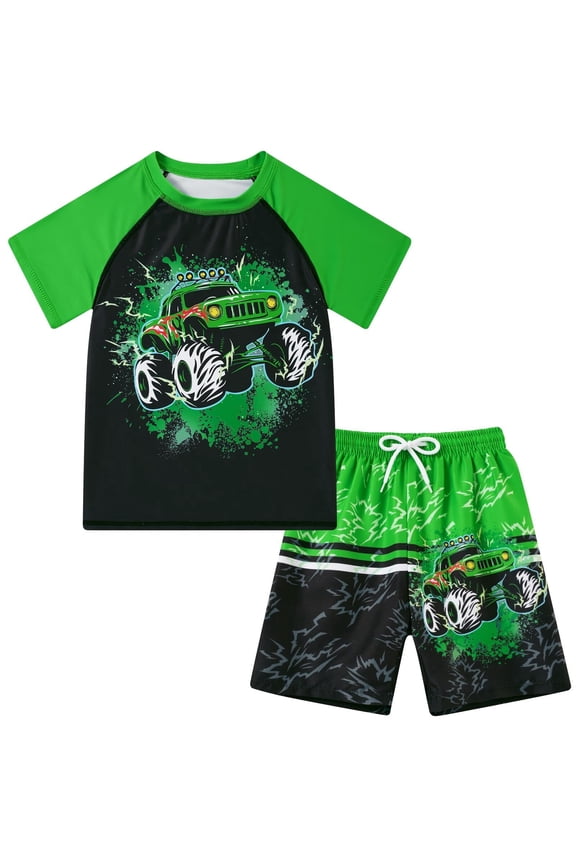 Boys Two Piece Rash Guard Swimsuits Sets Bathing Suits with Trunks 4-10 Years