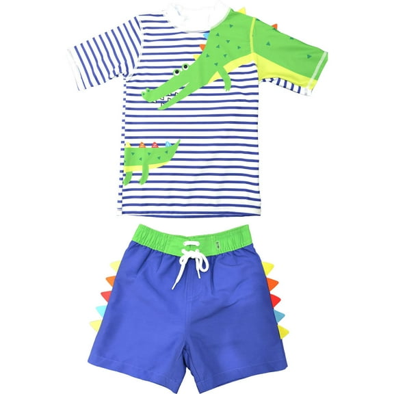 Boys Two Piece Short Sleeve Rash Guard Swimsuits Toddler Set, Crocodile Short Sleeve, Size: 4T, Uzzi Active Wear