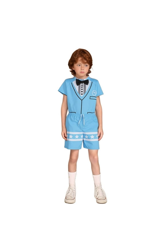 Boys Two Piece Swimsuit Summer Cartoon Print Short Sleeve Kid Swimsuit Upf Sun Bathing Suits for Water Sport Sky Blue 11 Years-12 Years