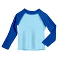 thumbnail image 1 of Made in USA Boys UPF 50+ Color Block Solid Long Sleeve Rashguard | Bright Light Blue with Royal, 1 of 4