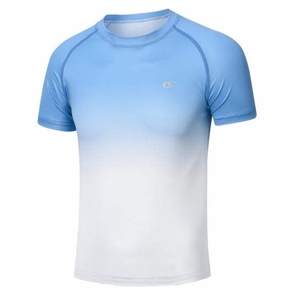 Boys UPF 50+ Rash Guard Swim Shirt Youth Short Sleeve Hiking Shirts Quick Dry Fishing Tee Tops Blue Gradient S