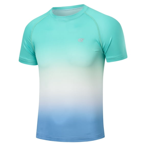 Boys UPF 50 Rash Guard Swim Shirt Youth Short Sleeve Hiking Shirts Quick Dry Fishing Tee Tops Green gradient M