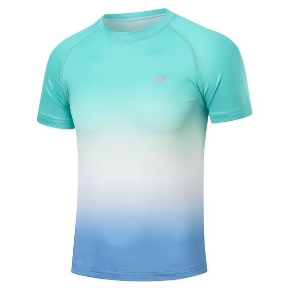 Boys UPF 50+ Rash Guard Swim Shirt Youth Short Sleeve Hiking Shirts Quick Dry Fishing Tee Tops Green gradient S