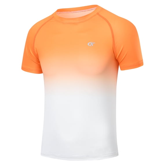 Boys UPF 50+ Rash Guard Swim Shirt Youth Short Sleeve Hiking Shirts Quick Dry Fishing Tee Tops Orange gradient L
