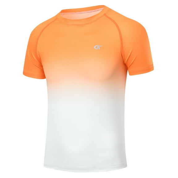 Boys UPF 50  Rash Guard Swim Shirt Youth Short Sleeve Hiking Shirts Quick Dry Fishing Tee Tops Orange gradient M