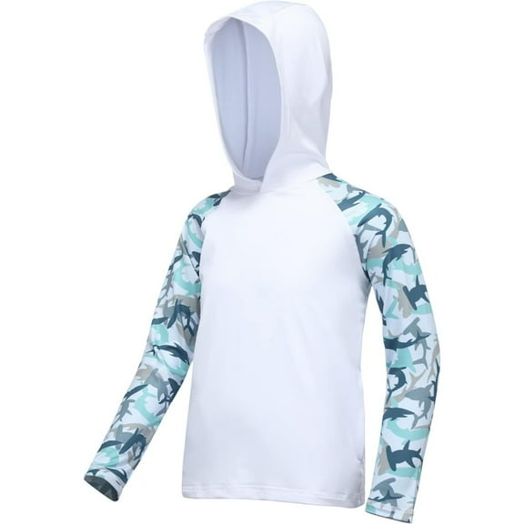 Boys UPF 50  Swim Hooded Shirt with Pocket/Non-Pocket, Youth Kids SPF UV Sun Protection Rash Guard Long Sleeve Fishing Shirts