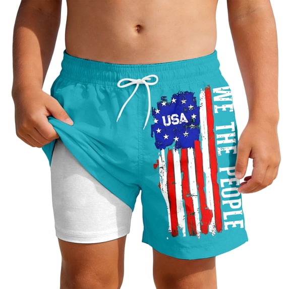 Boys USA 250th Anniversary Stars and Stripes Beach Shorts with Double Layer Lining Comfortable for Summer Adventures Quick Dry Mint Green 5 Years-6 Years