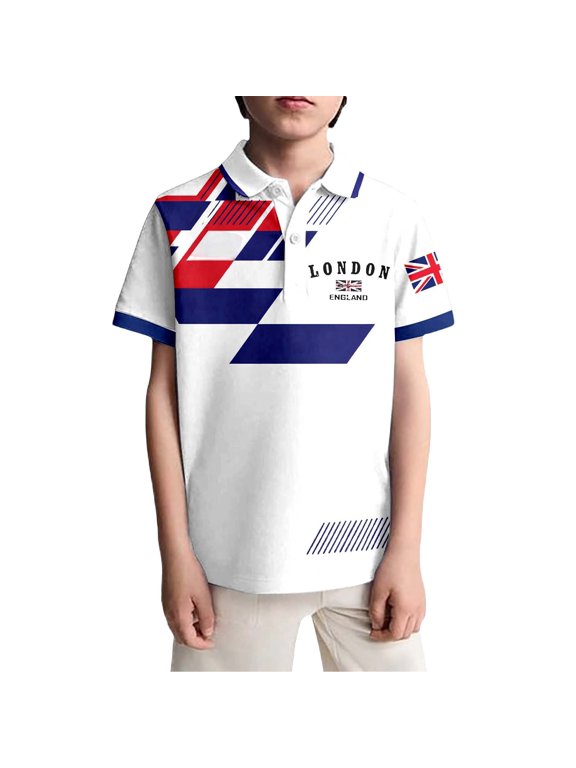 Boys Uk Print T Shirt Top Kids Casual Boys Apparel Graphic Clothes