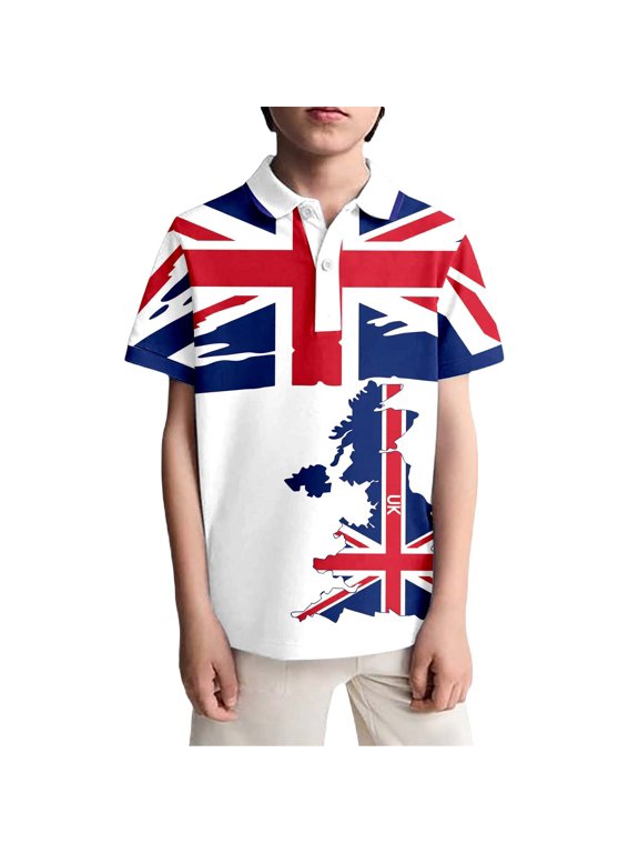 Boys Uk Print Tee Shirt Boys Lightweight Casual Top With Patriotic Graphic Clothes
