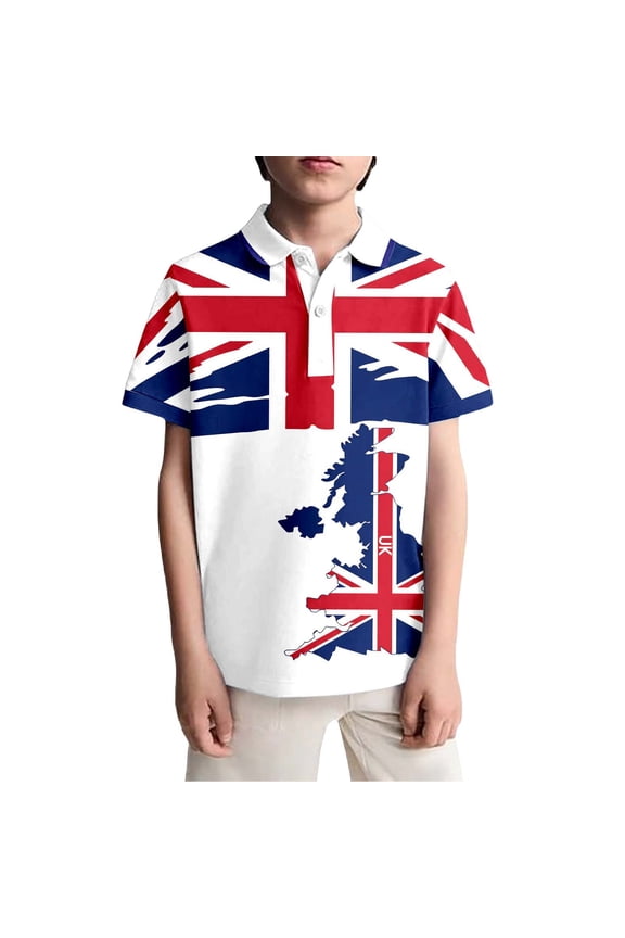 Boys Uk Print Tee Shirt Boys Lightweight Casual Top With Patriotic Graphic Clothes