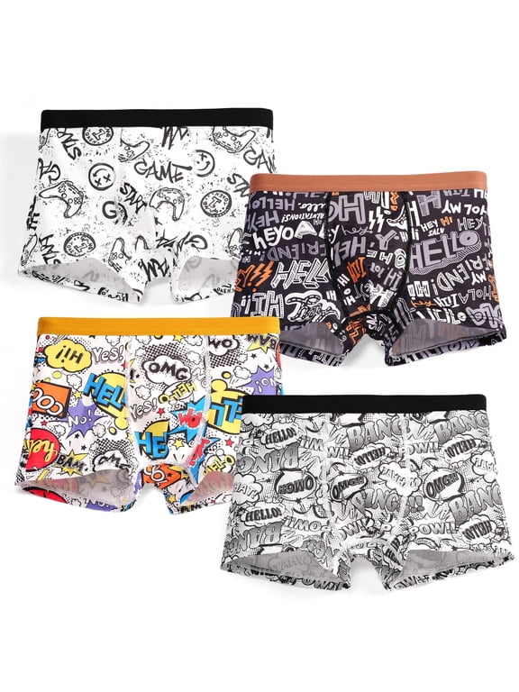 Boys Underwear, 4 Pack Kids Boxer Shorts Boys Youth Soft Cooling Boxers 8-14 Years