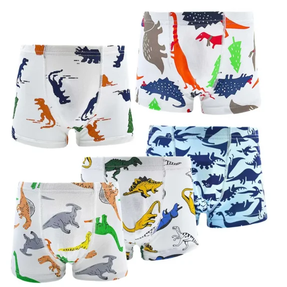 Boys Underwear 5 Pack, Toddler Boxer Briefs Soft Cotton Breathable Kids 2-8 Years Shorts Boxer Dinosaur Animals Set
