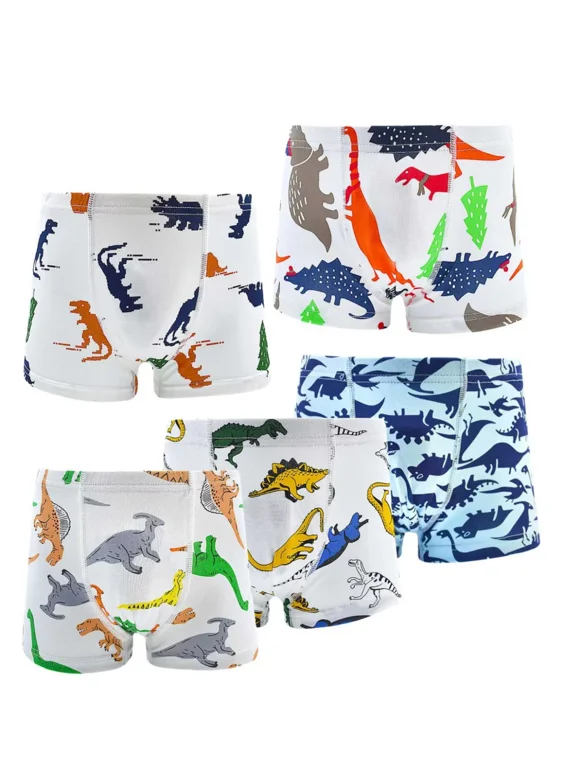 Boys Underwear 5 Pack, Toddler Boxer Briefs Soft Cotton Breathable Kids 2-8 Years Shorts Boxer Dinosaur Animals Set