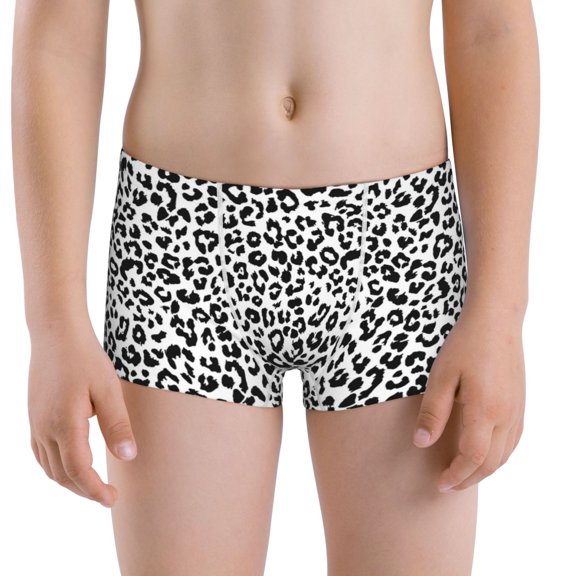 Boys Underwear - Leopard black white texture Soft 100% Cotton Boys Boxer Briefs Lightweight Stretch Boxer Jock